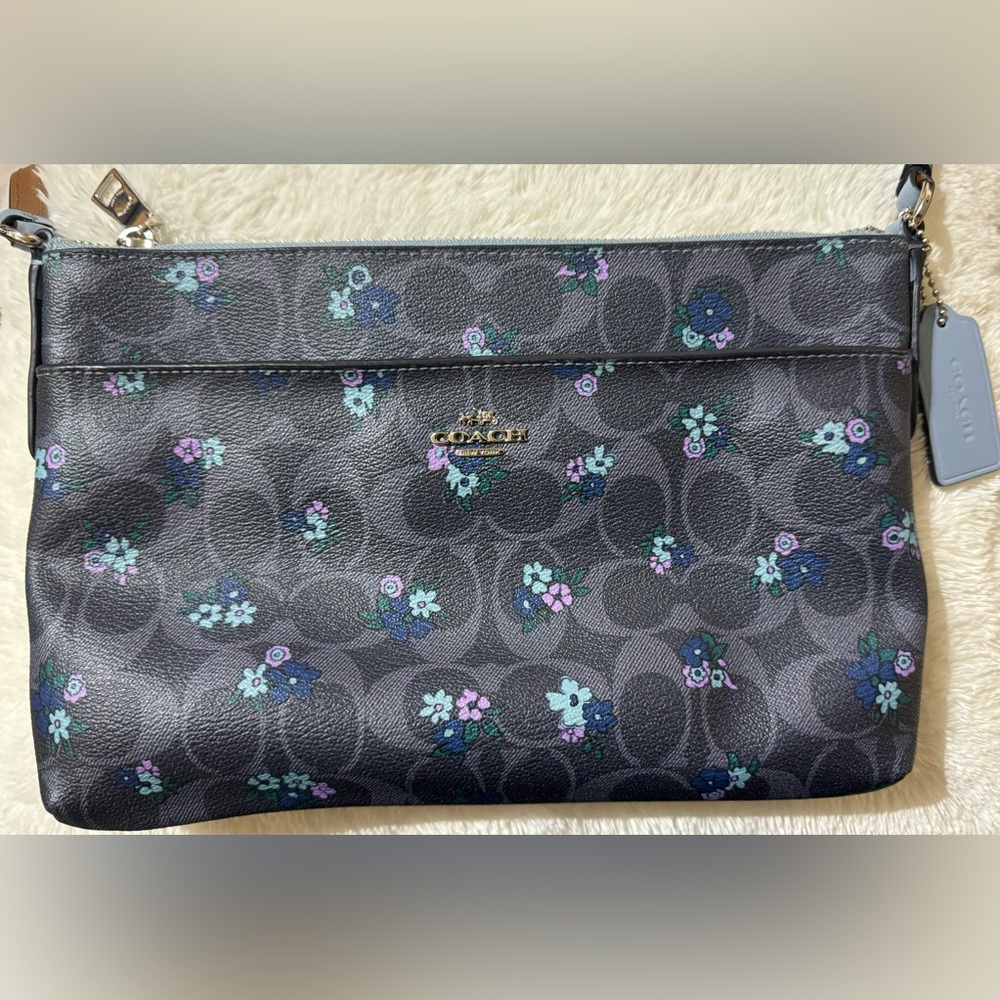 Coach blue floral crossbody purse like new F59841